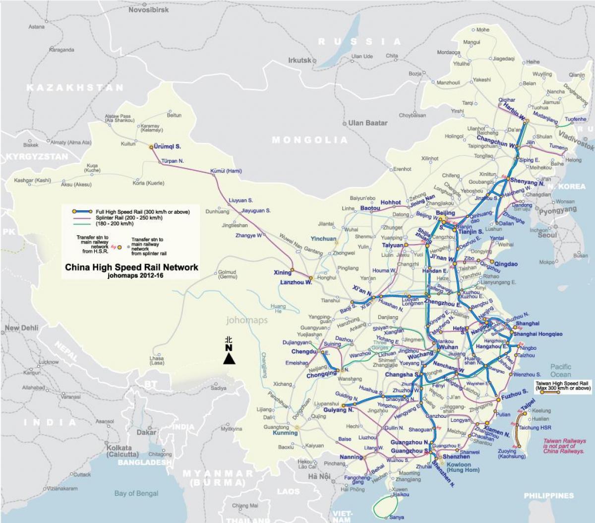 mataas na bilis ng riles ng China sa mapa