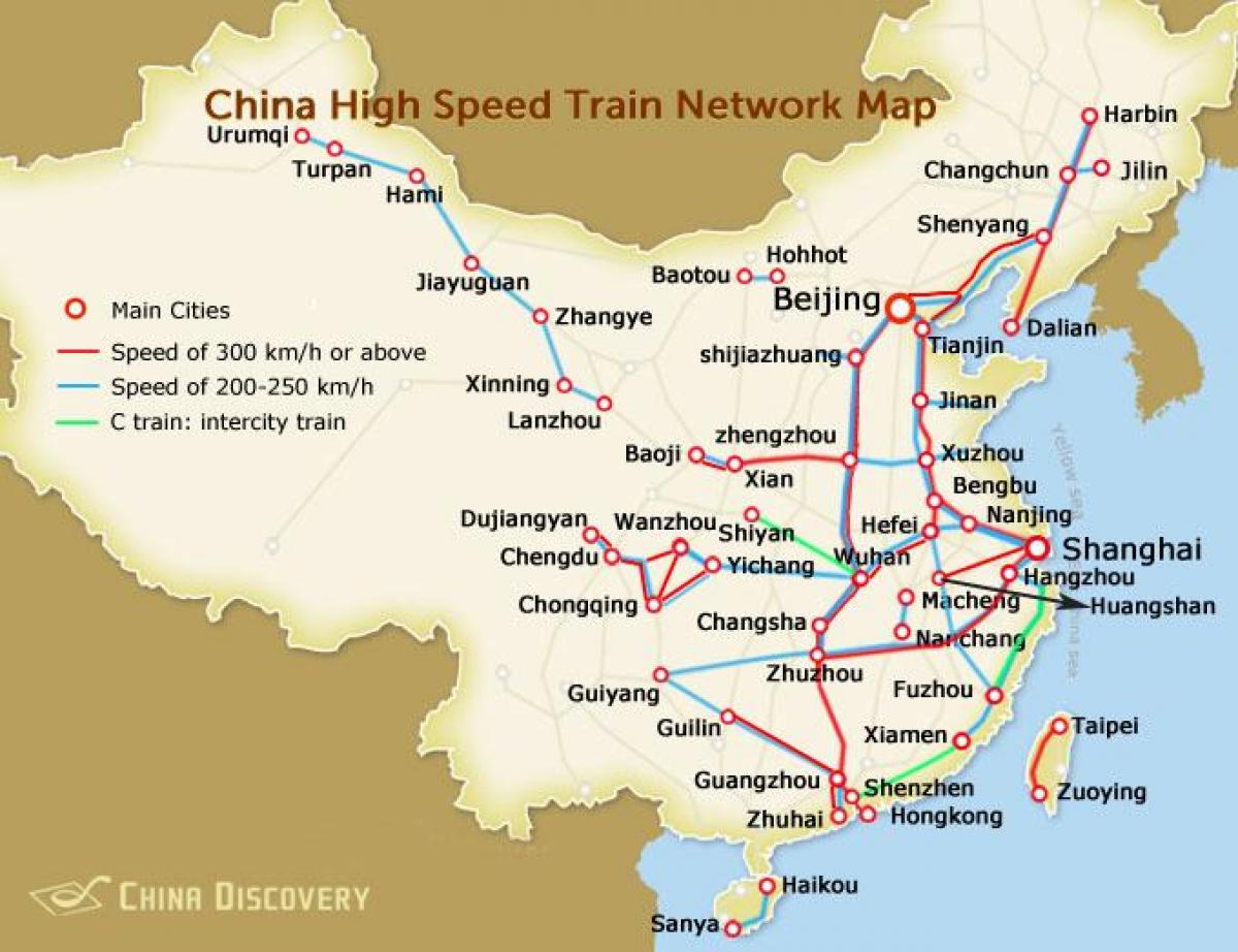 mataas na bilis ng tren sa China ng mapa