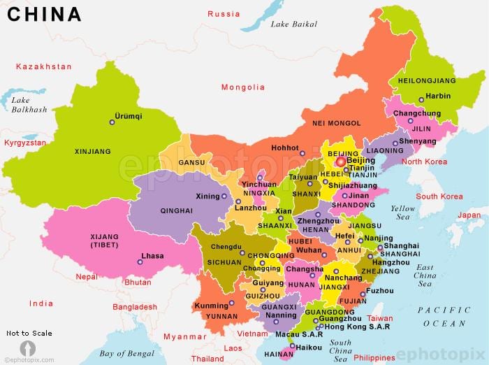 China mapa na may mga unidos