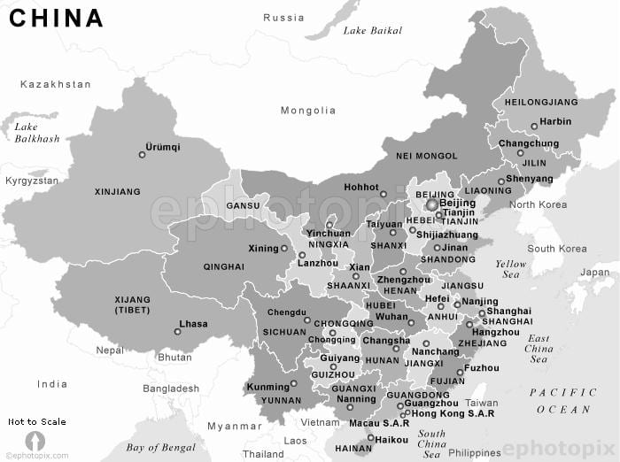 mapa ng China sa black and white