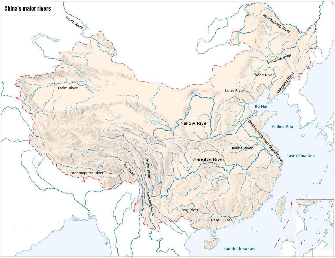 ang mga ilog ng China sa mapa