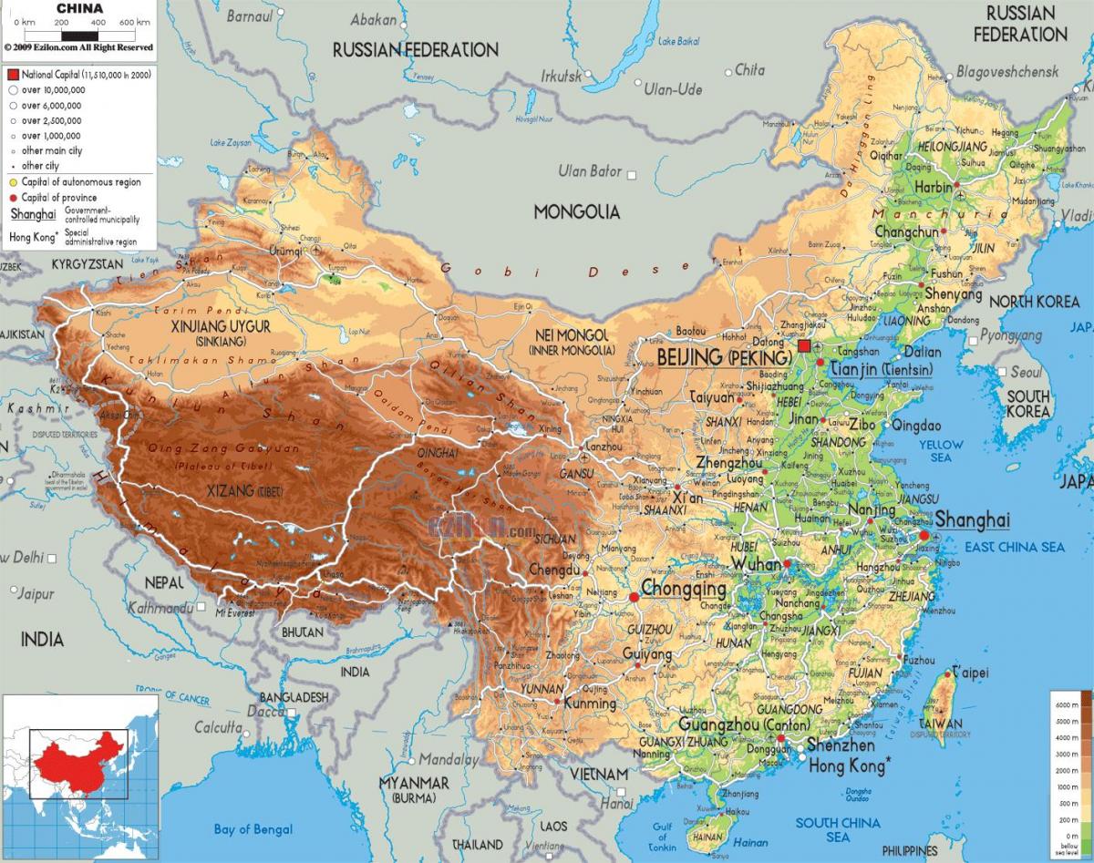 pisikal na mapa ng China