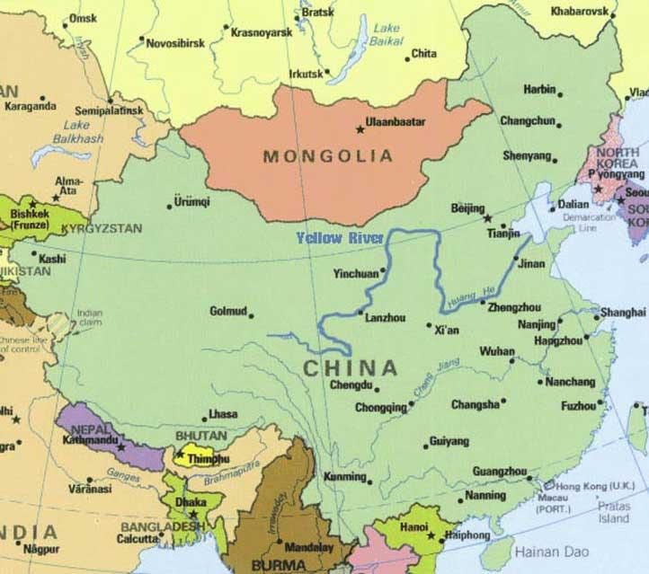 yellow river sa China ng mapa