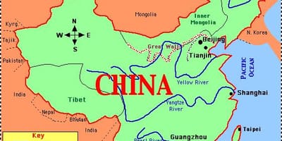 China ng mapa sa mga ilog at bundok